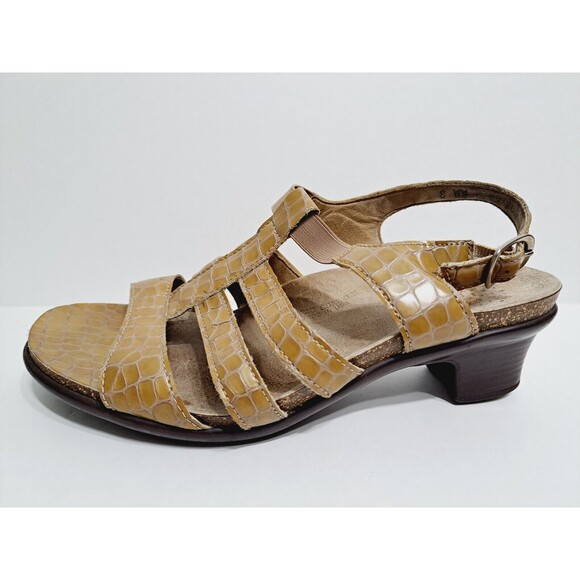 SAS Women's Size 8 Allegro Patent Leather Croc Slingback Low Heel Taupe Sandals - Picture 2 of 10